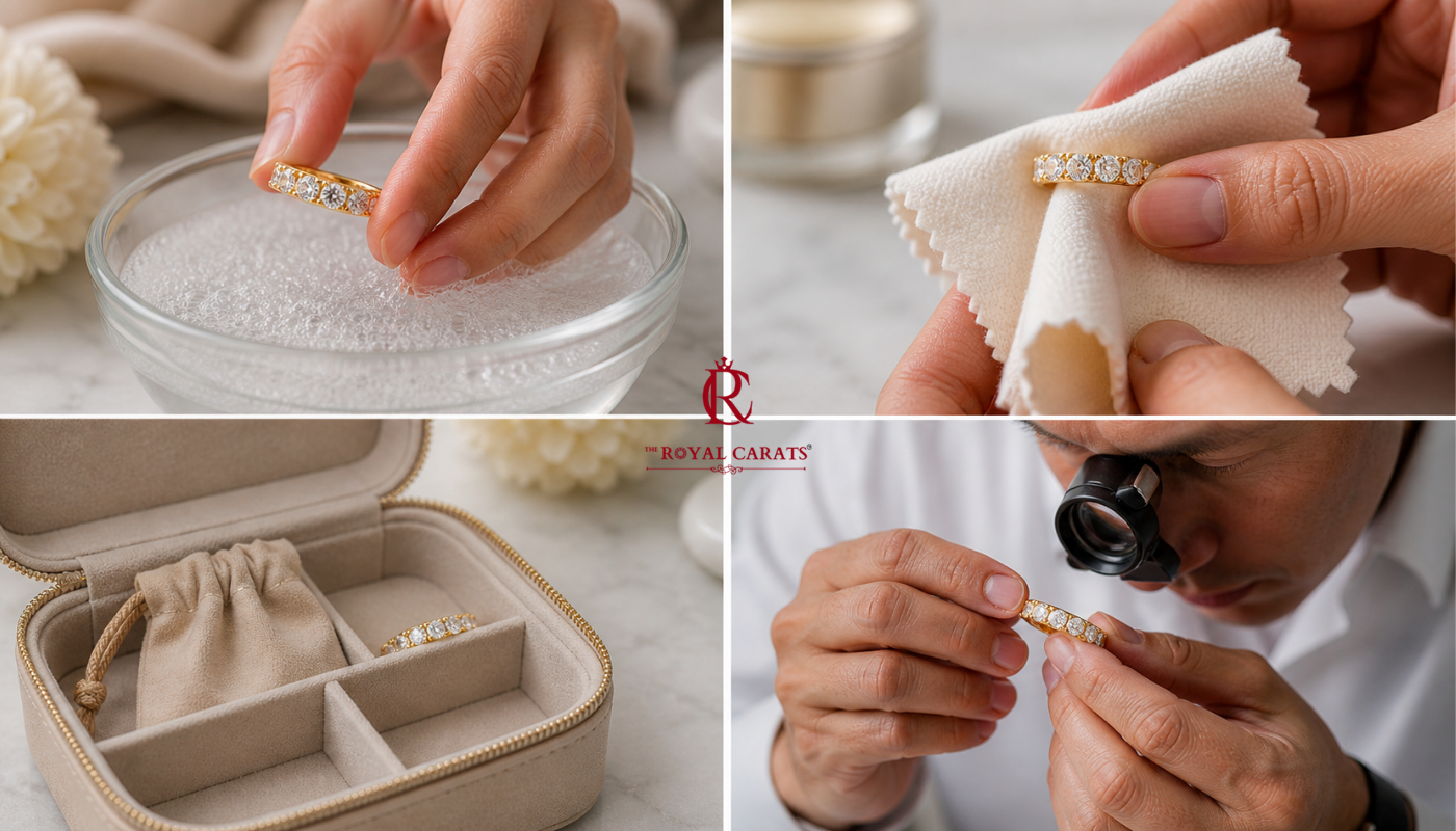 The Rise of the Daily Diamond: Everyday Diamond Rings for Office Wear | Best Lab Grown Diamond Jewellery A step-by-step guide on how to clean and store everyday diamond rings for office wear to maintain their sparkle.
